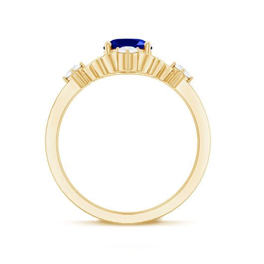 1.5 Carat Oval Cut Lab Grown Blue Sapphire Vintage Engagement Ring with Diamond