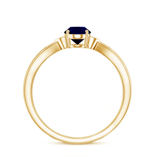 Oval Shape Real Blue Sapphire Solitaire Ring with Diamond