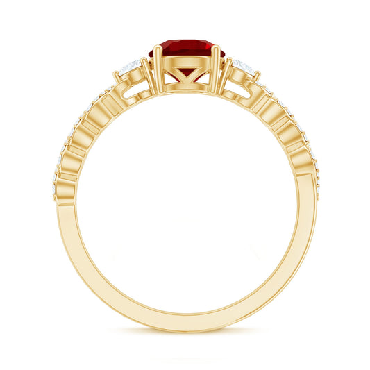 Lab Grown Ruby Designer Ring with Diamond Side Stones