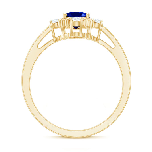 Vintage Style 1 Carat Lab Grown Blue Sapphire Oval Engagement Ring with Diamond