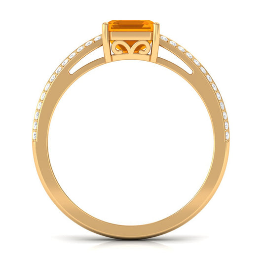 1 Carat Emerald Cut Fire Opal and Diamond Side Stone Engagement Ring