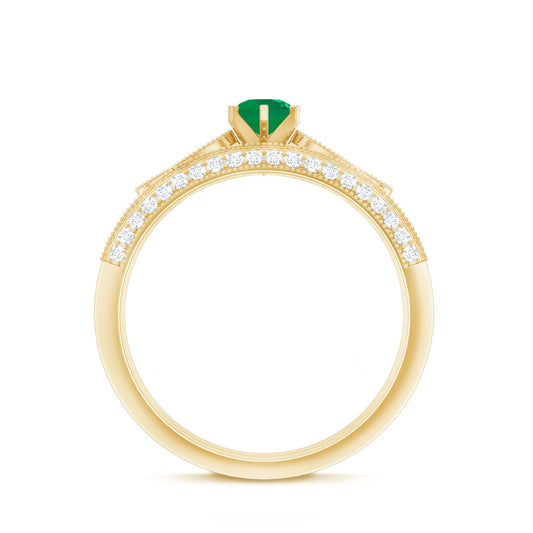 Vintage Looking Emerald Diamond Engagement Wedding Ring Set of 2