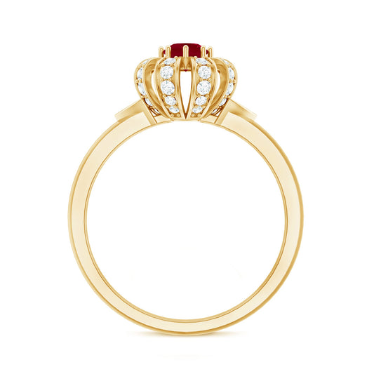 Natural Ruby Flower Promise Ring with Diamond
