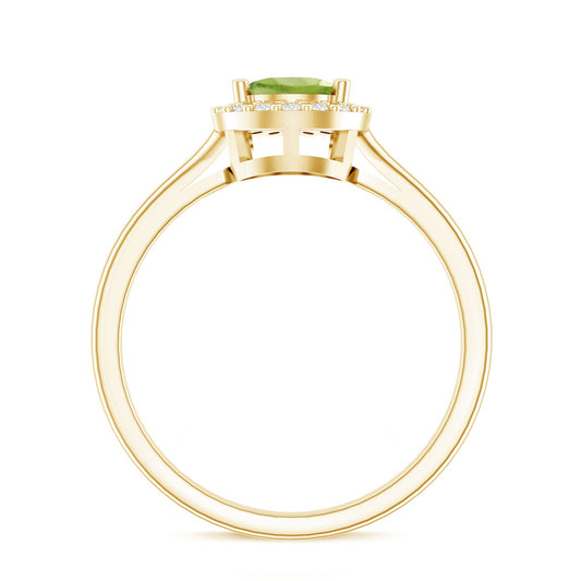 Real 1 Carat Peridot Teardrop Engagement Ring with Diamond Halo