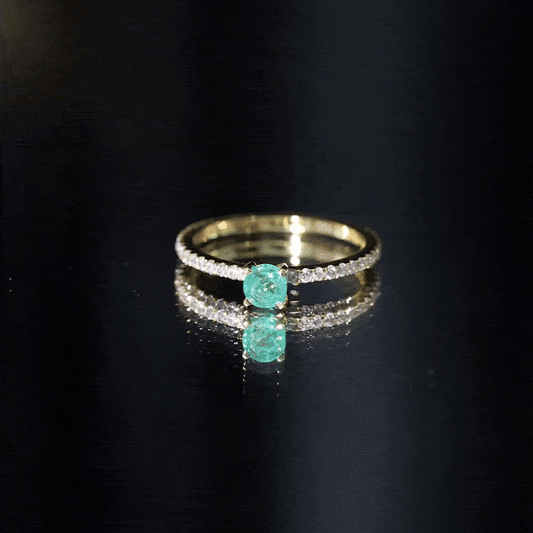 0.49 Carat Emerald Dainty Solitaire Ring with French Pave Set Diamond