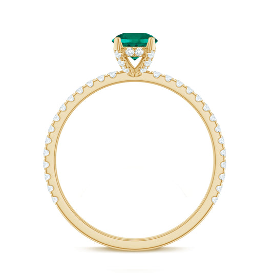 Certified Lab Grown Emerald Solitaire Engagement Ring with Diamond