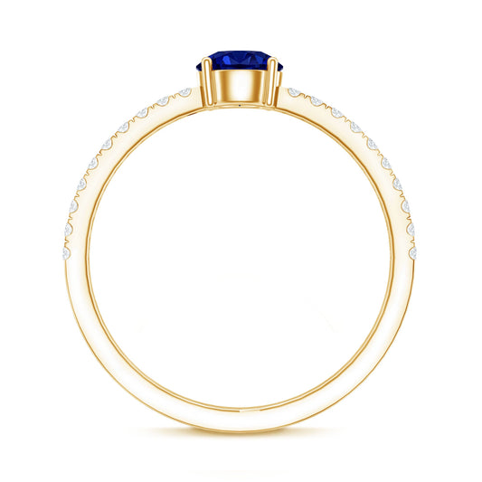 0.6 Carat Lab Created Blue Sapphire Promise Ring with Diamond Side Stones