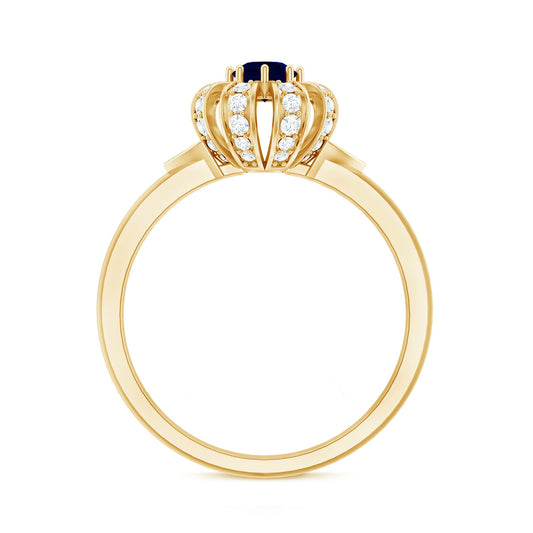 Real Blue Sapphire Flower Engagement Ring with Diamond
