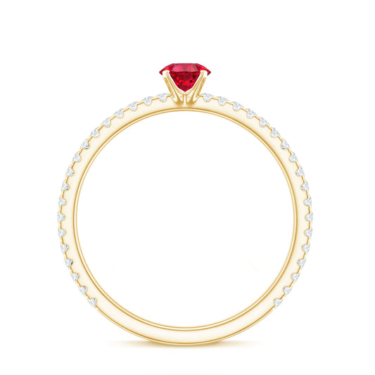 Round Cut Lab Grown Ruby Engagement Ring with Diamond