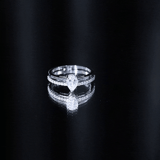 Pear Cut Solitaire Moissanite Double Band Engagement Ring