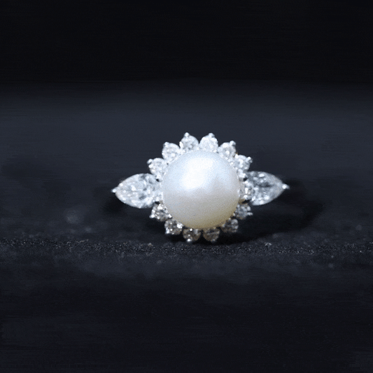 Cultured 3 Carat Freshwater Pearl Engagement Ring with Diamond Halo