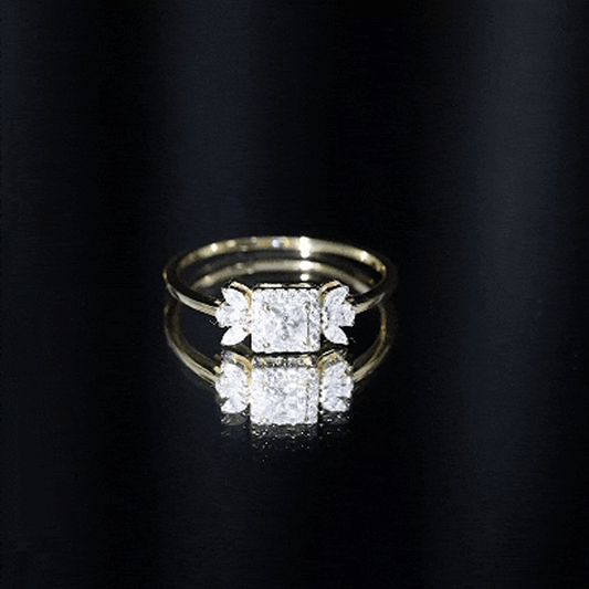 Princess Cut Moissanite Halo Engagement Ring with Certificate