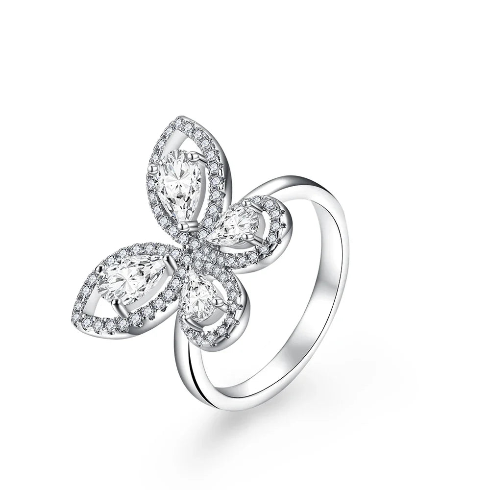 MINTYBOX Butterfly Moissanite Ring for Women Solid 10k 14k White Gold Pear Cut 6*4mm Pass Diamond Test Engagement Fine Jewelry