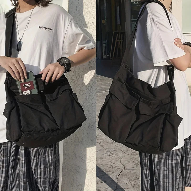 Workwear Canvas Shoulder Bag Large Capacity Retro Messenger Bag New Student Class Messenger Bag