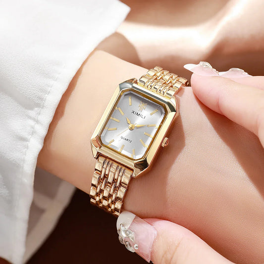 1/2/4PCS Elegant Rectangle Woman Quartz Watch Luxury Stainless Steel Band Ladies Wristwatches Reloj Mujer(Without Box)