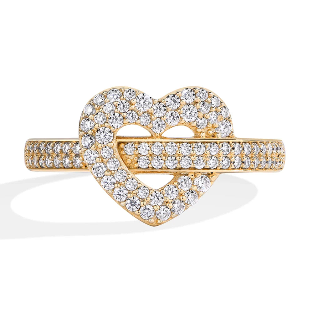 MINTYBOX S925 Silver Moissanite Rings for Women 0.568ctw D/VVS1 Lab Diamond Heart Ring 18K Gold Plated Wedding Fine Jewelry