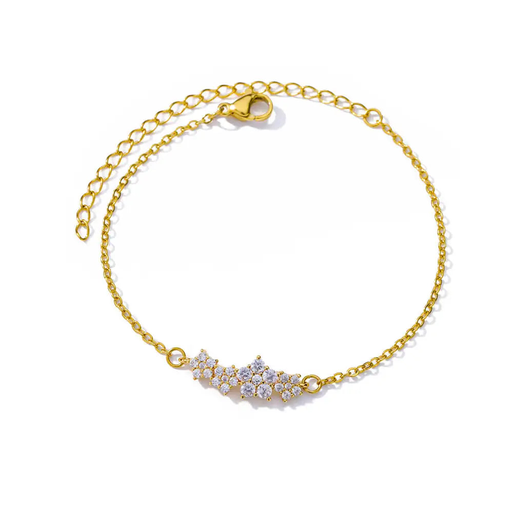 Elegant Zircon Flowers Bracelet For Women Girls Charm Gold Color Stainless Steel Plant Bracelets Luxury Designer Jewelry Gifts