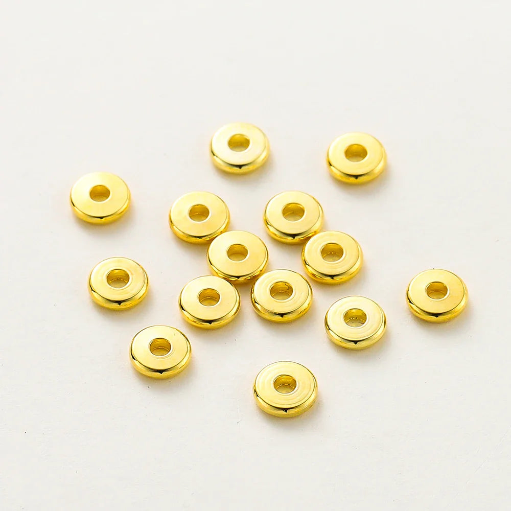 10-50pcs 14K/18K Gold Color Plated Brass 3-12mm Round Spacer Beads Flat Bracelet Beads for DIY Jewelry Findings Accessories