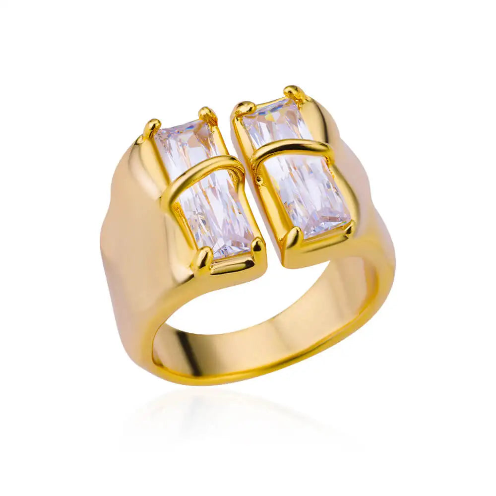 Irregular Square Zircon Ring For Women Stainless Steel Gold Plated Opening Ring Wedding Party Fashion Jewerly Gift Free Shipping