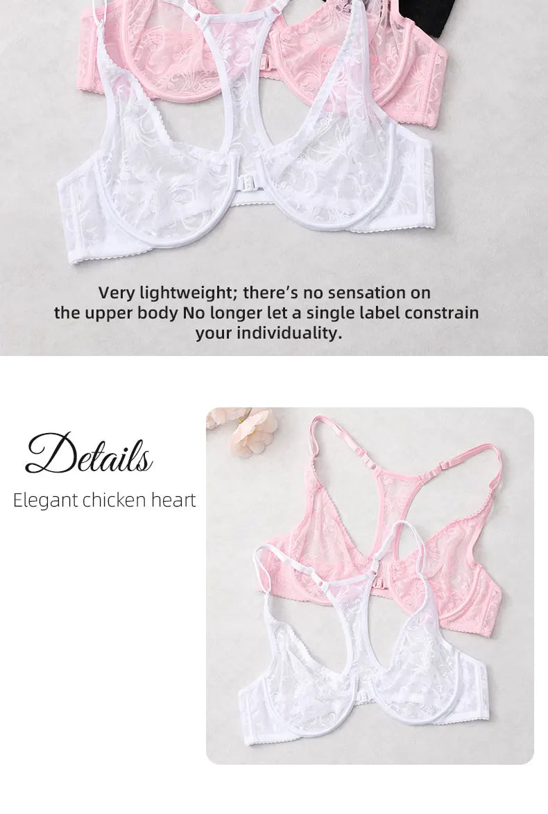 3-Piece Plus Size Lingerie With Lace Front Buttons For Women Brassiere Adjustable Underwear Comfort And Breathability Bra