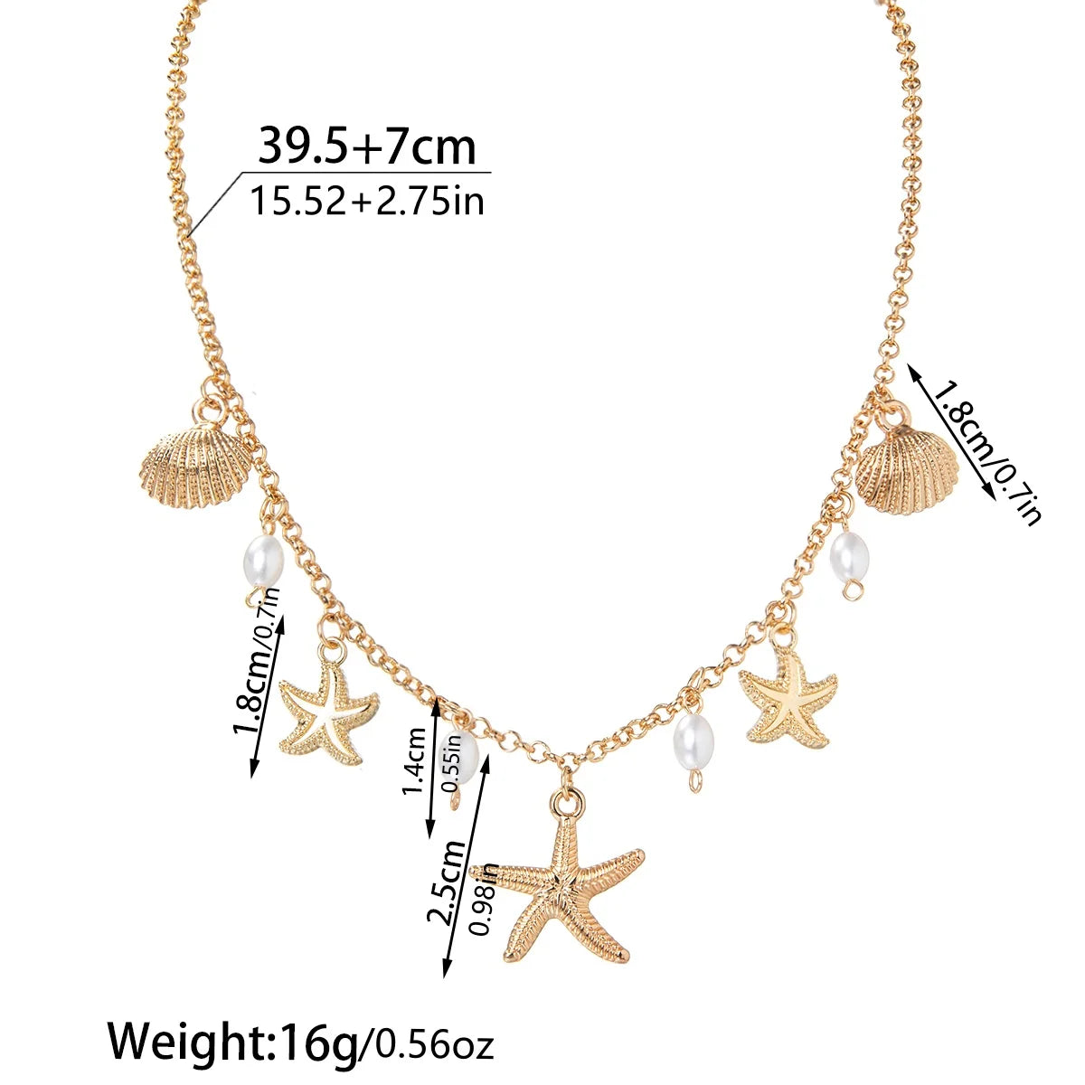 Holiday beach style starfish pendant shell imitation pearl tassel beach element alloy women's necklace