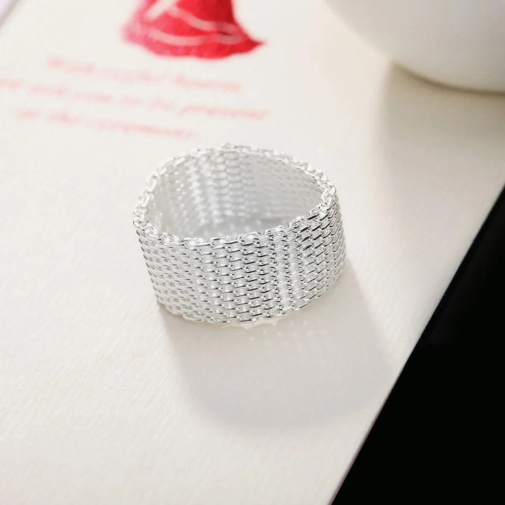 Hot classic 925 Sterling Silver charms Simple Net Rings lady fine Jewelry for Women men Size 6 7 8 9 10 Fashion Wedding gifts