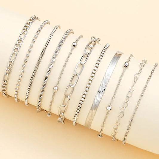 11Pcs/Set Boho Twisted Flat Snake Chain Anklet for Women Summer Beach Vintage Barefoot Ankle Bracelet On Leg Jewelry Accessories