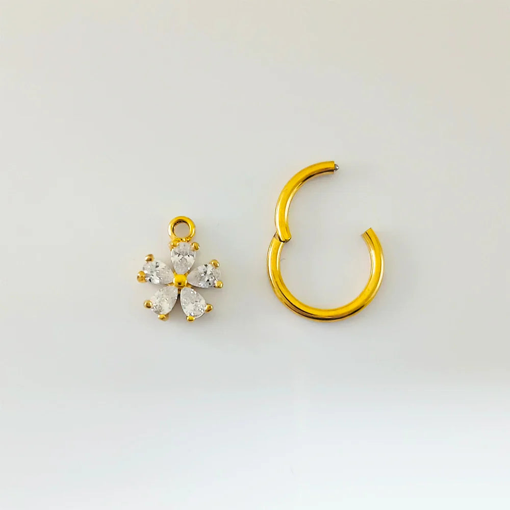 Waterdrops Pendant Conch Ring ASTM F136 G23 Titanium Piercings Moon Flowers Hinge Segment Clicker Teardrop Helix Earrings