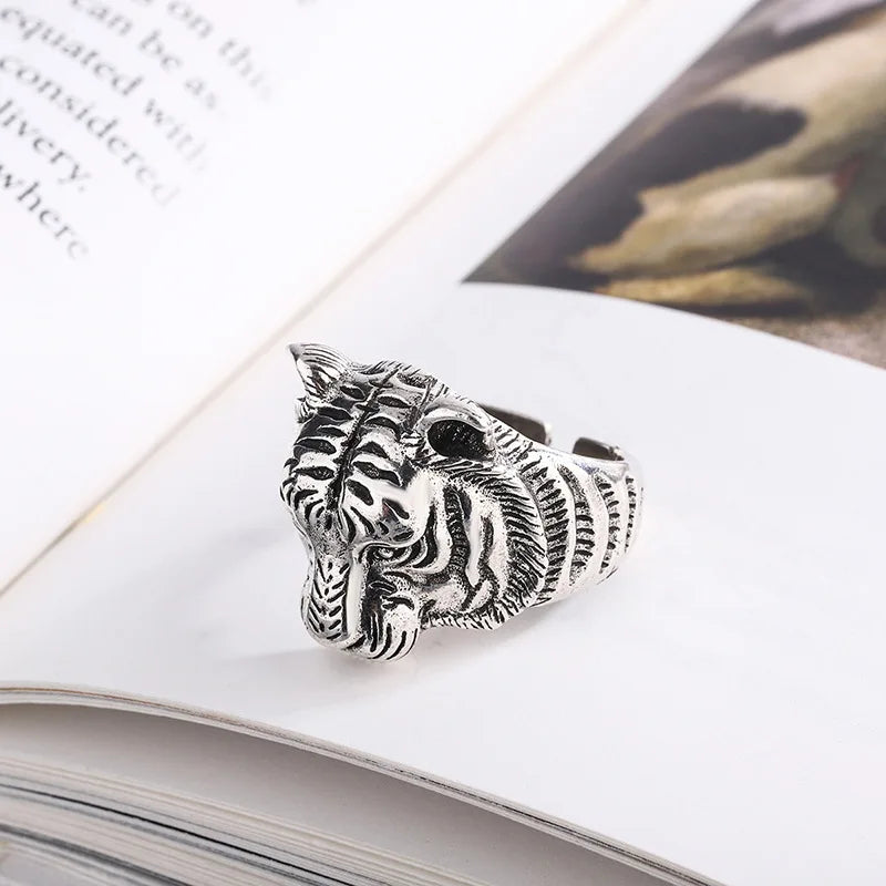 925 Sterling Silver Tiger Adjustable Rings For Women Engagement Female Jewelry Accessories Jewellery