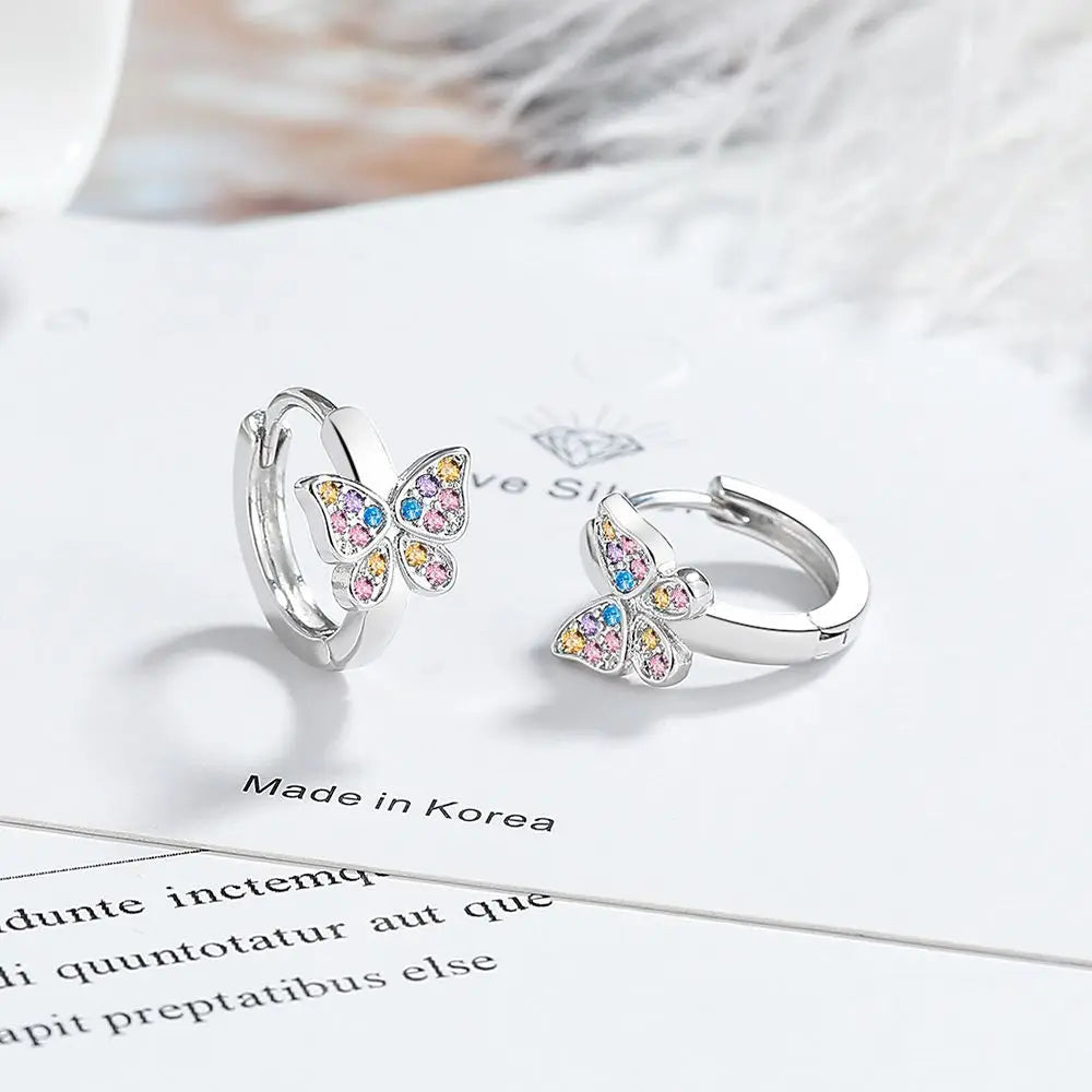 925 Sterling Silver Butterfly Rainbow Zircon Ring Earrings For Women Friends Wedding Jewelry Wholesale Prevent Allergies