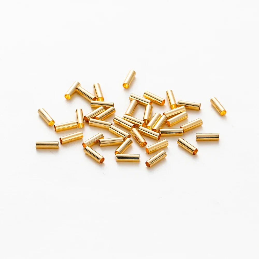 100pcs14K 18K Gold Plated Brass Noodle Tube Cylinder Straight Beads 5 6 7mm Spacer Loose Beads For DIY Bracelet Jewelry Making
