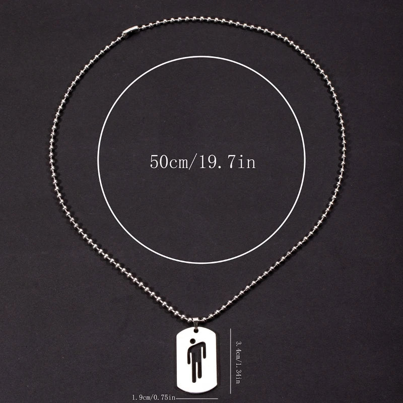 1pcs New Hollow-out Pendant Simple Stainless Steel Figurine Necklace Hip-hop Trend Military Pendant Sweater Chain
