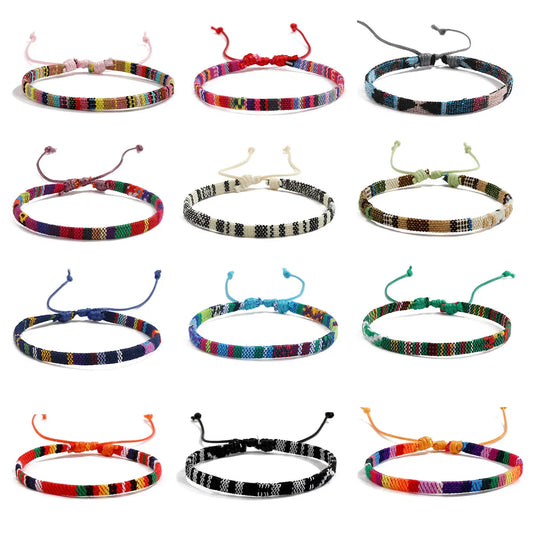 12Pcs Nepal Ethnic Colorful Bracelet Set For Women Bohemia Fabric Braided Rope Wristbands Men Bangle Fashion Summer Jewelry