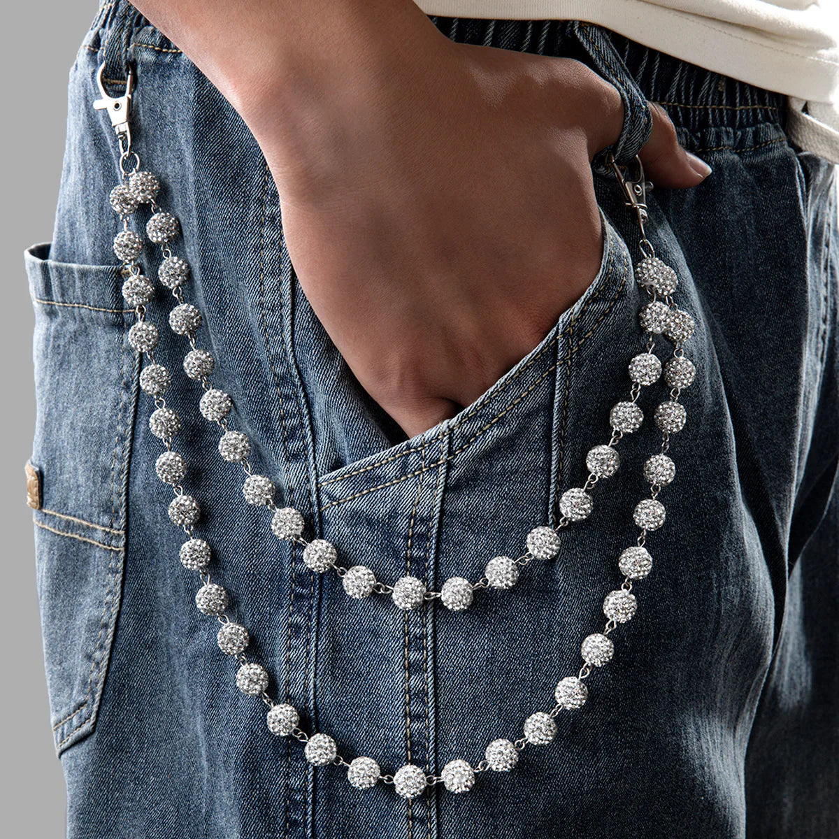 1 Hip Hop Trendy Colorful Zirconia Ball Double Layer Stacked Neutral Style Pants Chain Simple and Versatile Body Chain