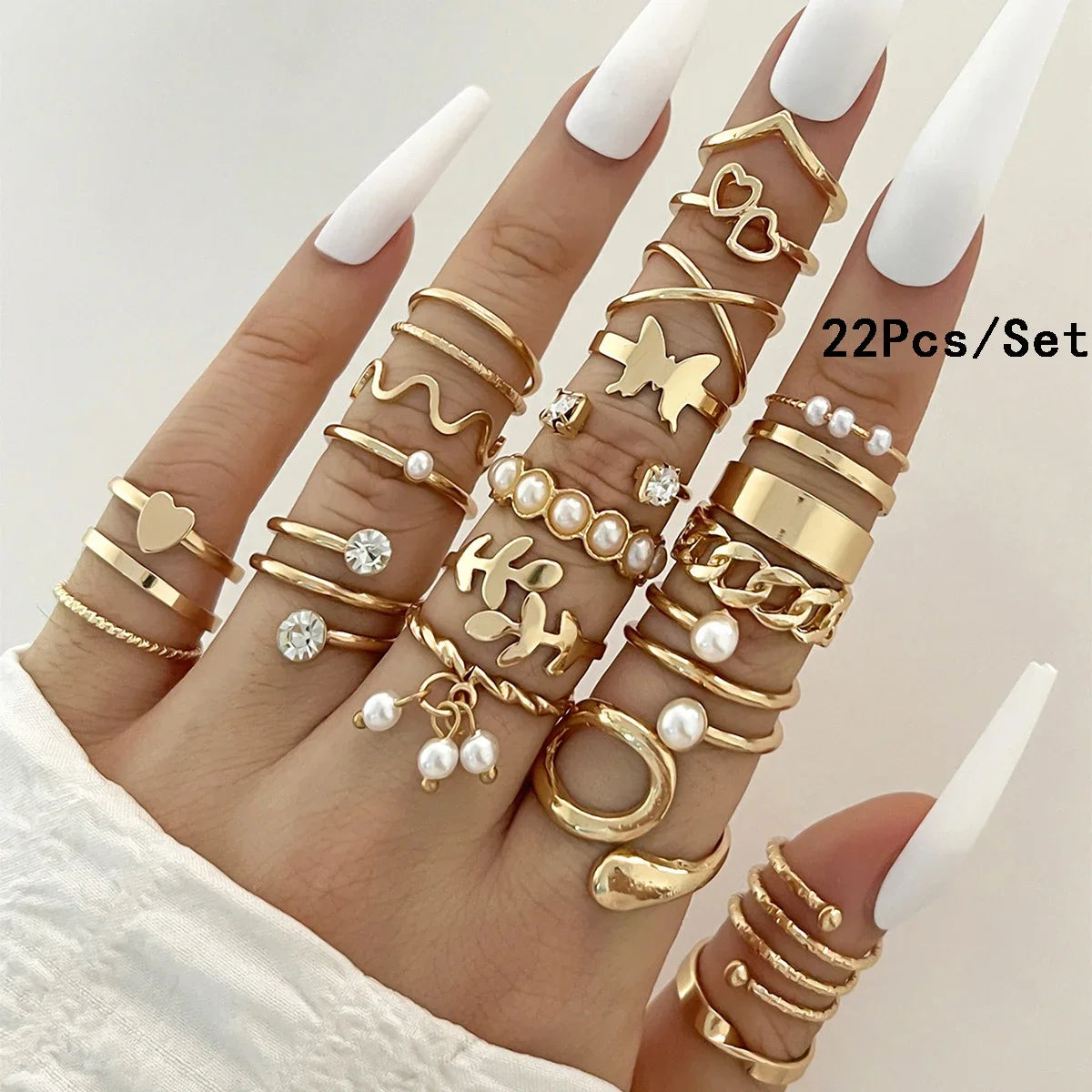 28Pcs Fashion Geometric Knuckle Rings Set For Women Crystal Heart Gold Silver Color Rings Girls Party Jewelry Accessories