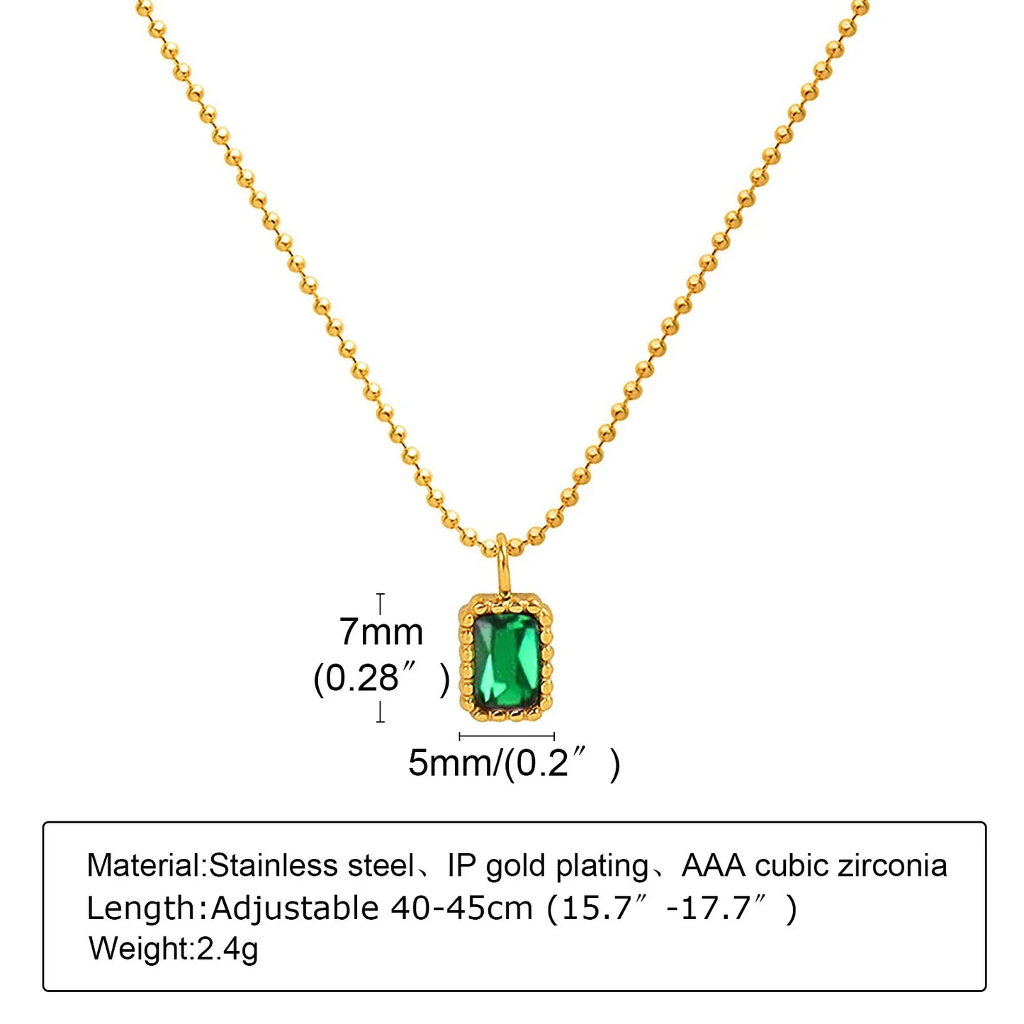Retro Green Zircon Pendant Necklace For Women, Crystal Stone Chain Stainless Steel Gold Plated Luxury Birthday Gifts