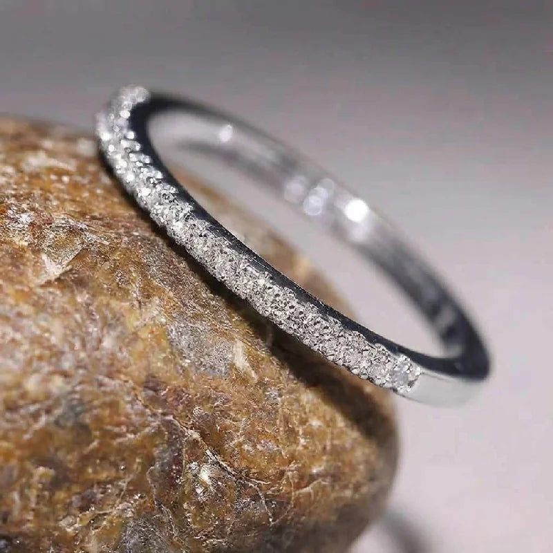 925 Sterling Silver 2mm Fashion Simplicity Half Full Zircon Stackable Plain Ring For Women Daily Personalized Fine Jewelry