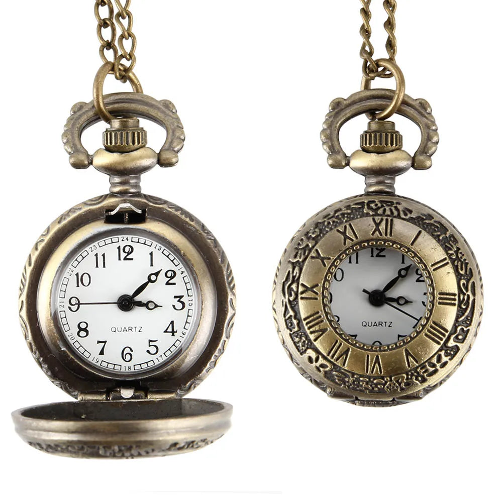 Fashion Vintage Alloy Number Dual Time Display Clock Necklace Chain Watches Birthday Gifts