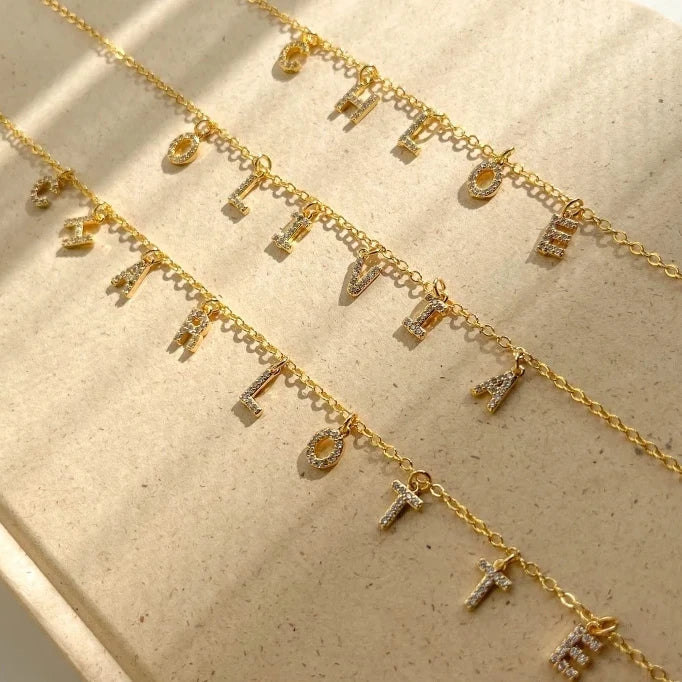 SUNIBI Customized Name Necklace Personalized Zircon Letter Stainless Steel Choker Necklace Pendant Nameplate Gift Dropshipping