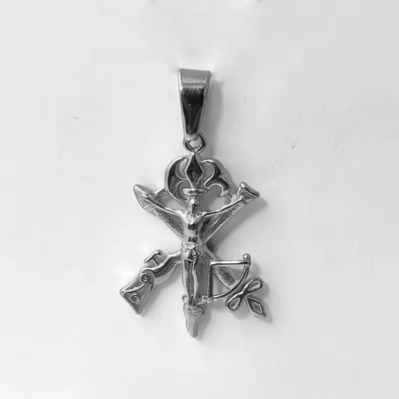 Men's Jesus Cross Necklace 18K Gold Plated Stainless Steel Christian Gun Arrow Pendant Religious Jewelry Gift