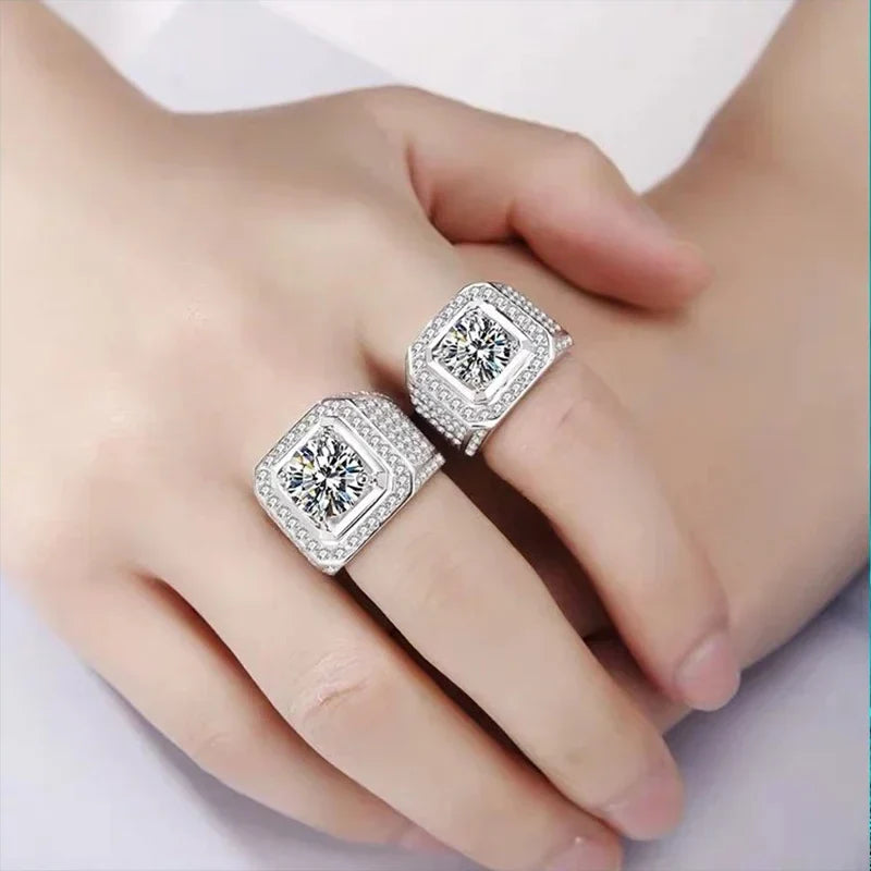 NeeTim D Color 10 Carat Moissanite Ring for Men S925 Sterling Silver Plated with White Gold Luxury Man Wedding Ring Fine Jewelry