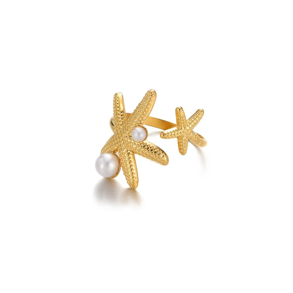 Stainless Steel Starfish Open Rings For Women Gold Color Geometric Adjustable Ring Wedding Party Fashion Jewerly Gift anillos