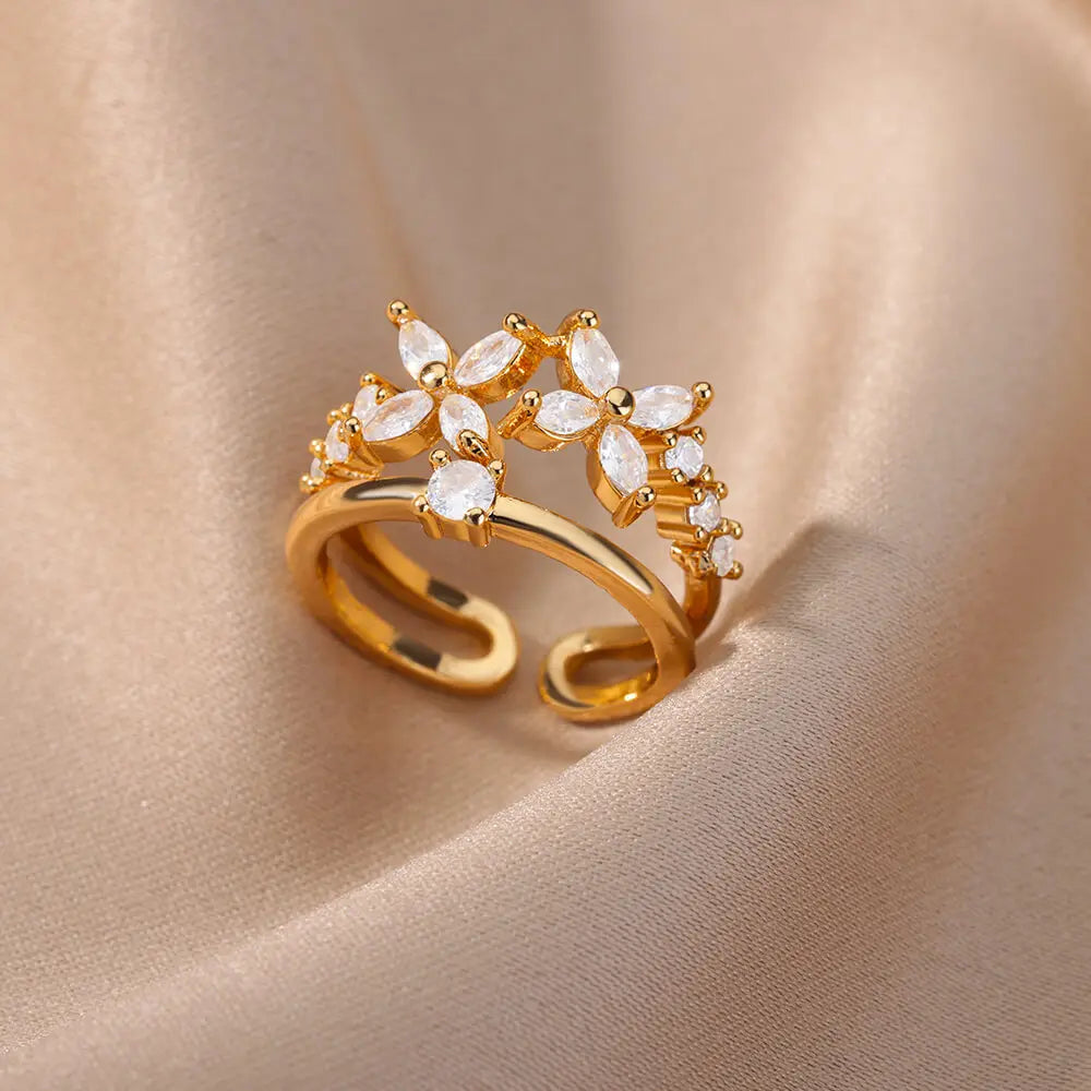 Colorful Zircon Round Stone Rings For Women Stainless Steel Gold Color Finger Ring Wedding Aesthetic Jewelry Gift bijoux femme