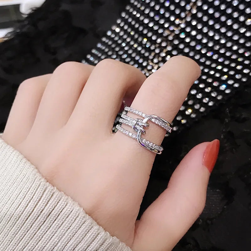 Fashion Palm Leaf Shape Open Rings For Women Gold Color Zircon Adjustable Finger Ring Girls Korean Party Jewelry Gift