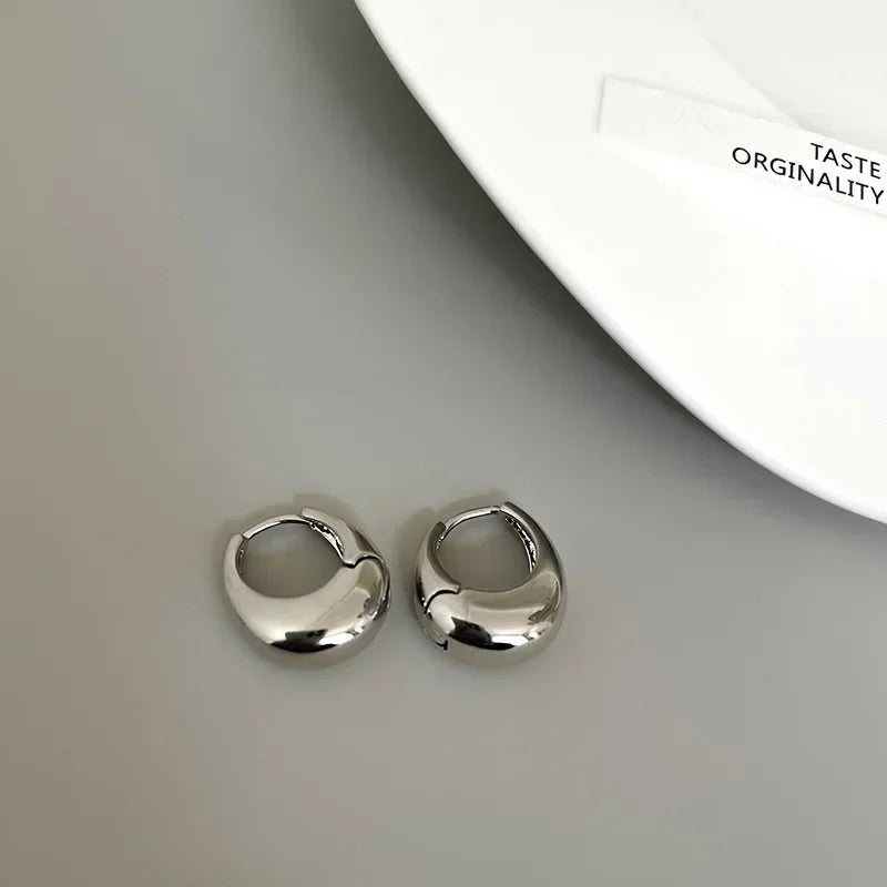 Stainless Steel Smooth Metal Chunky Hoop Earrings For Women Girls Fashion Round Circle Hoops Statement Earrings Punk Jewelry