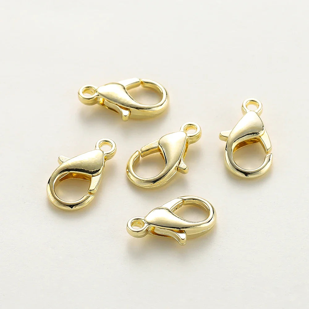 10pcs/lot 14K 18K Gold Plated Necklace Extender Chain Lobster Clasps Jump Ring Connectors Clips For DIY Jewelry Bag Craft Making