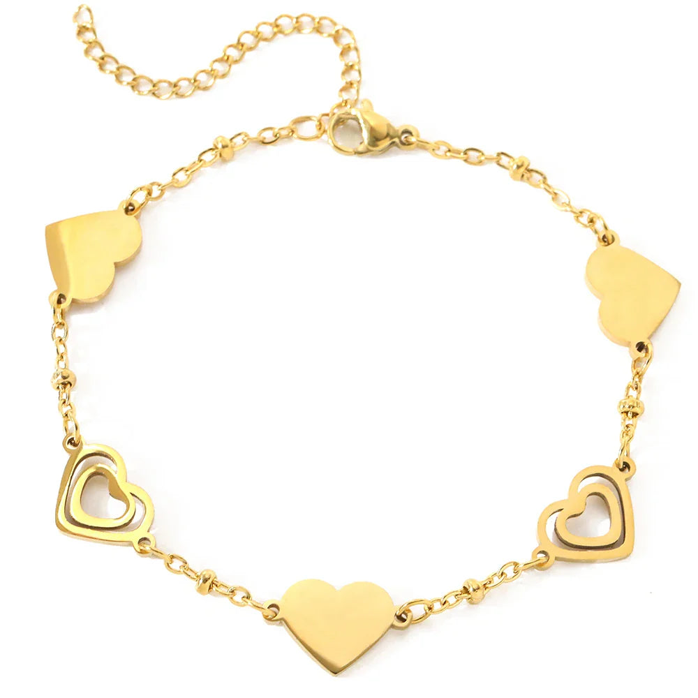 Stainless Steel Bracelets Fresh Double Heart Design Openwork Carving Noble Bracelets For Women Jewelry Luxuries Banquet Gifts