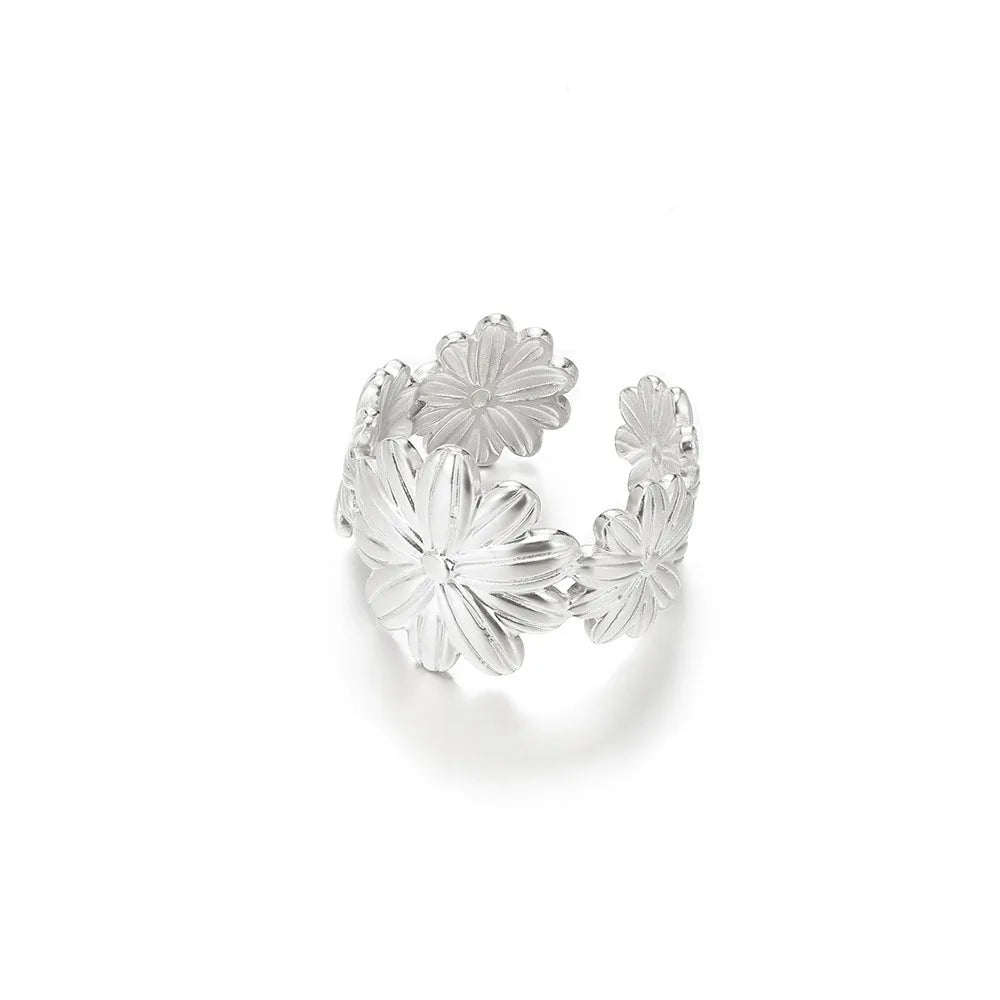Unique Design Flower Rings For Women Geometric Stainless Steel Flower Opening Ring Gold Color Jewelry Gift Anillos