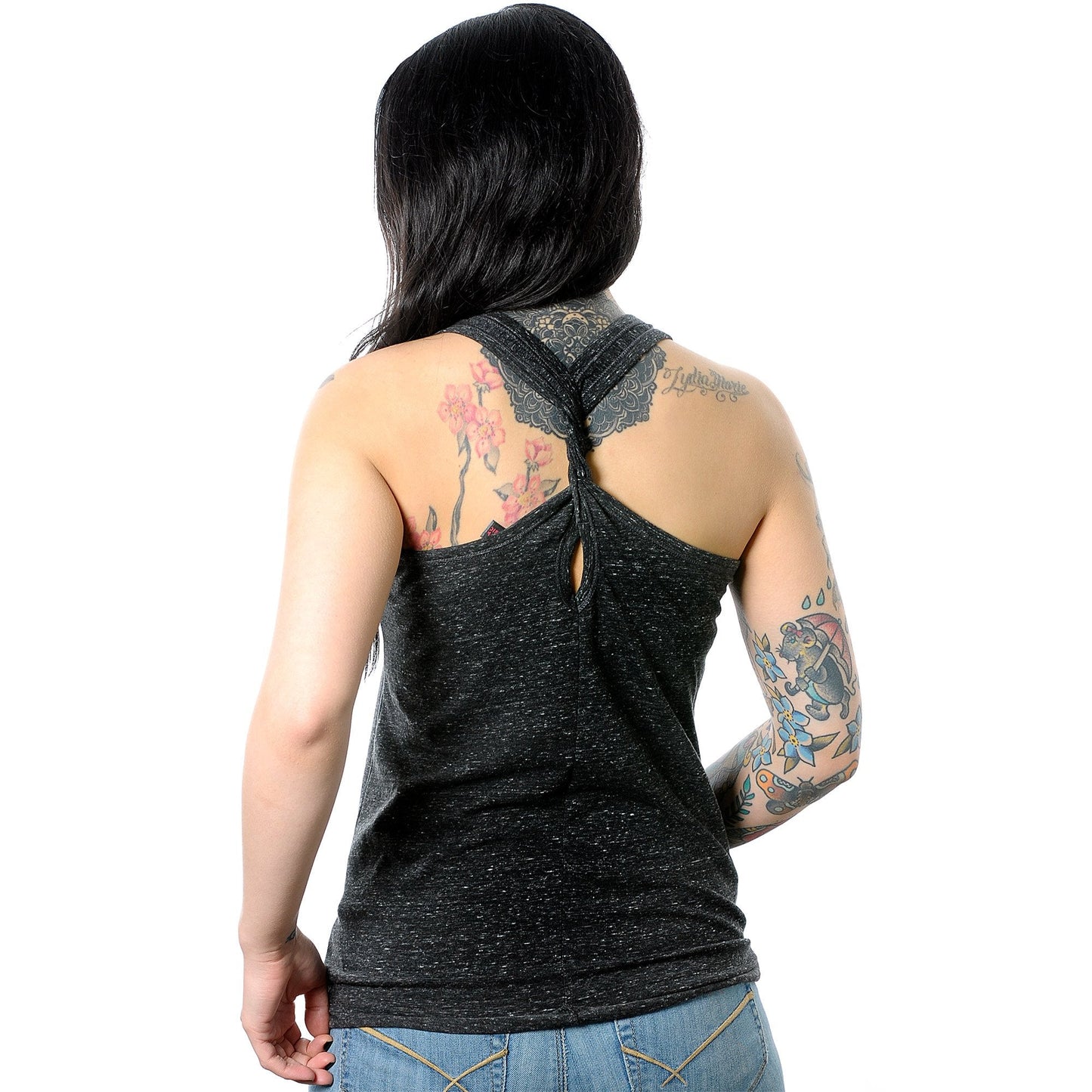 Mama Bear Black Gray Cosmic Twist Back Tank Top