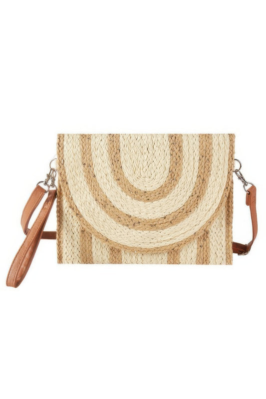 Sequin Mixed Two Tone Straw Clutch & Crossbody Bag